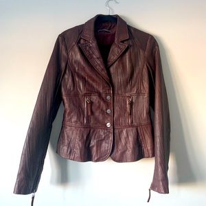 Alysi Burgundy Oxblood Leather Retro 1970s Style Leather Jacket